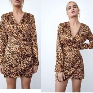 NEW Zara satin effect leopard mini dress